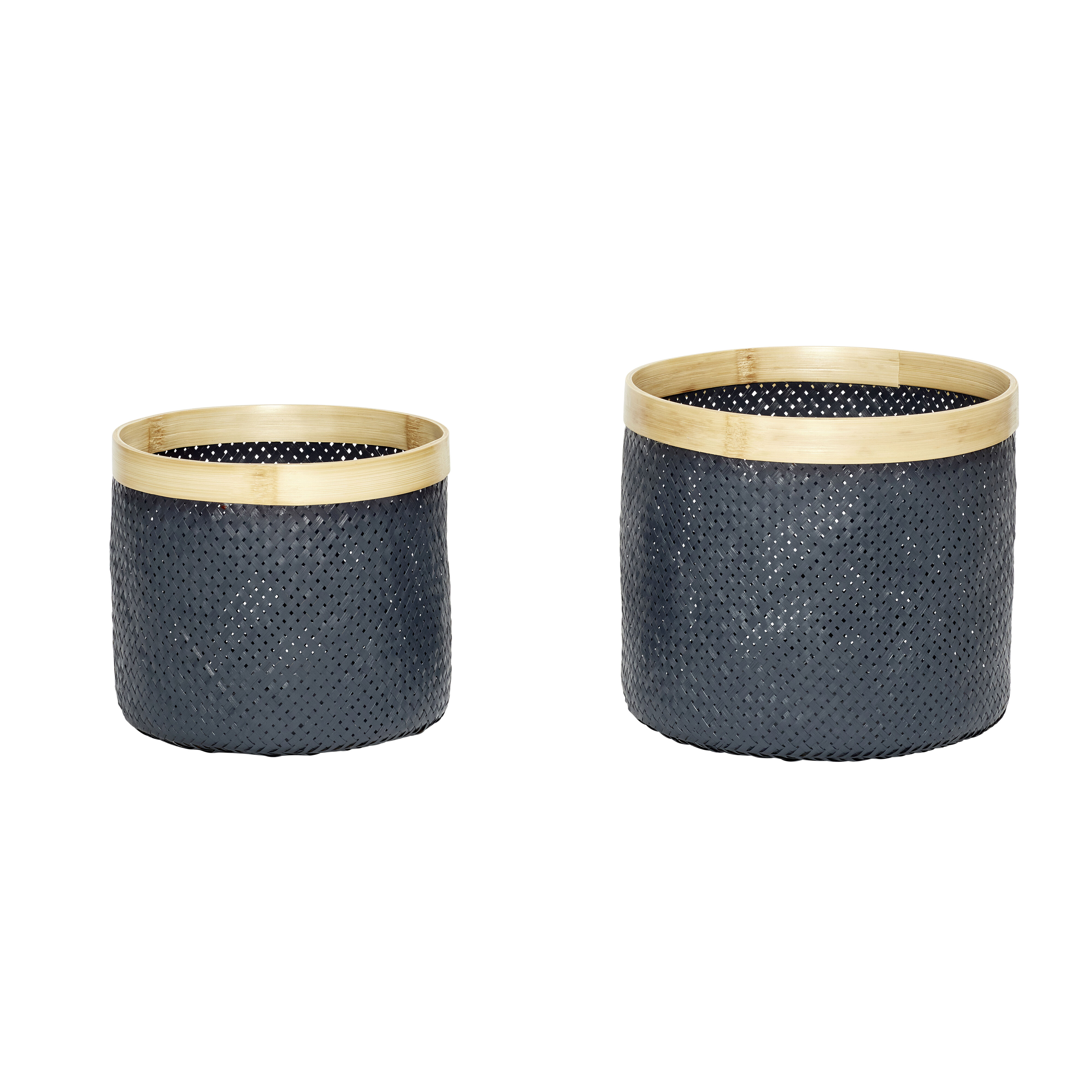 Hübsch Stribe Korb Schwarz/Naturfarben (2er Set)