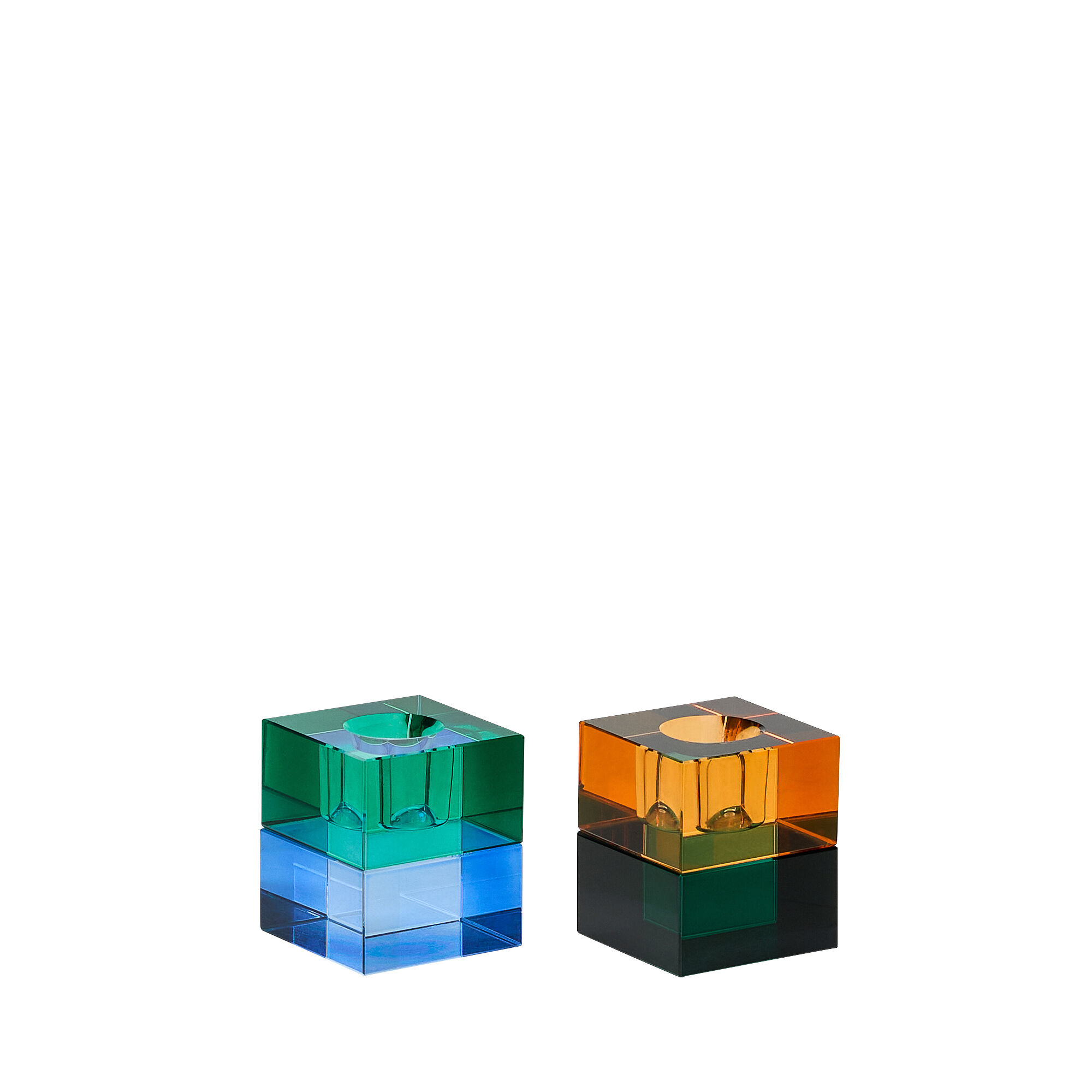 Hübsch Block Kerzenständer Grün/Blue & Orange/Grün (2er Set)
