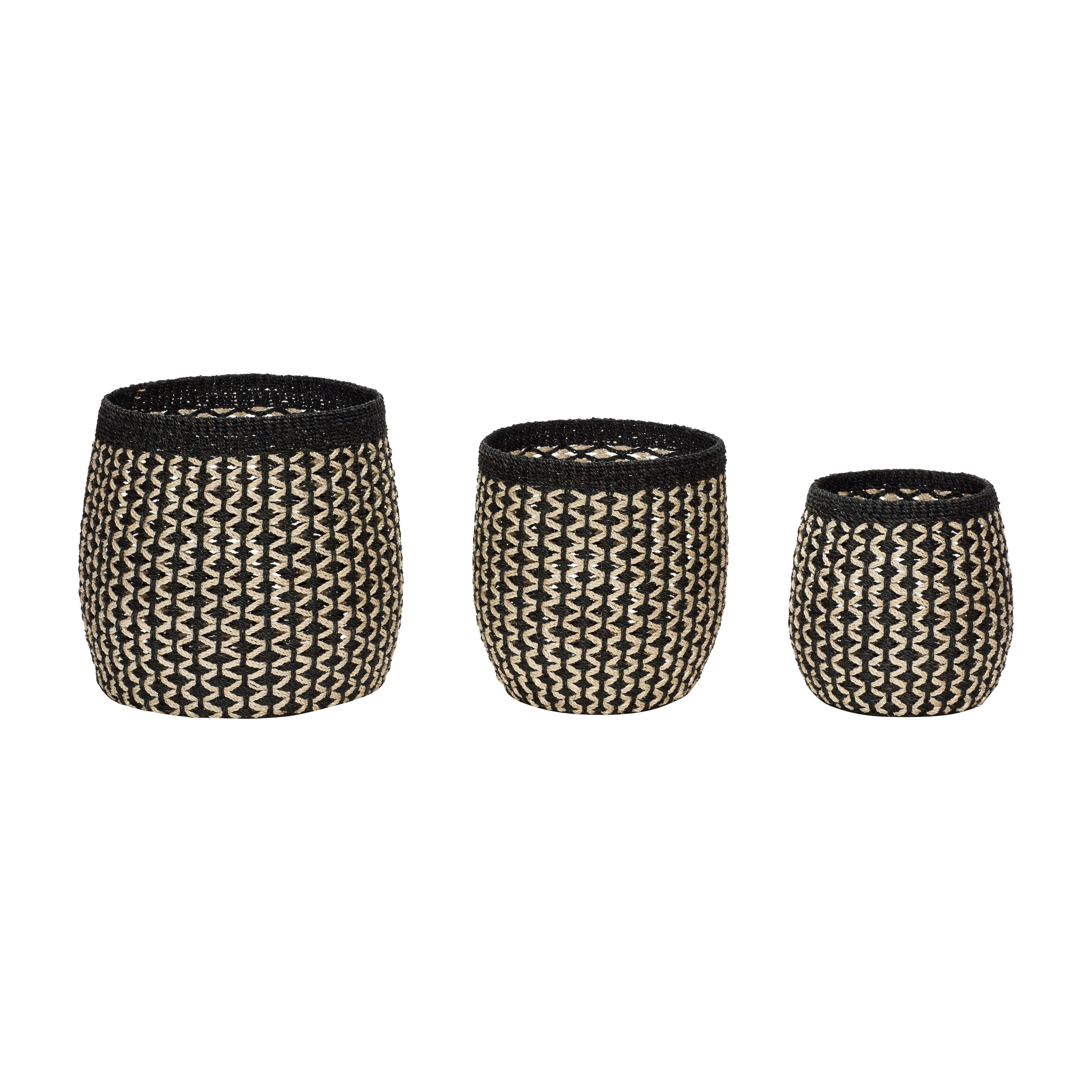 Hübsch Sprout Körbe Schwarz/Naturfarben (3er Set)