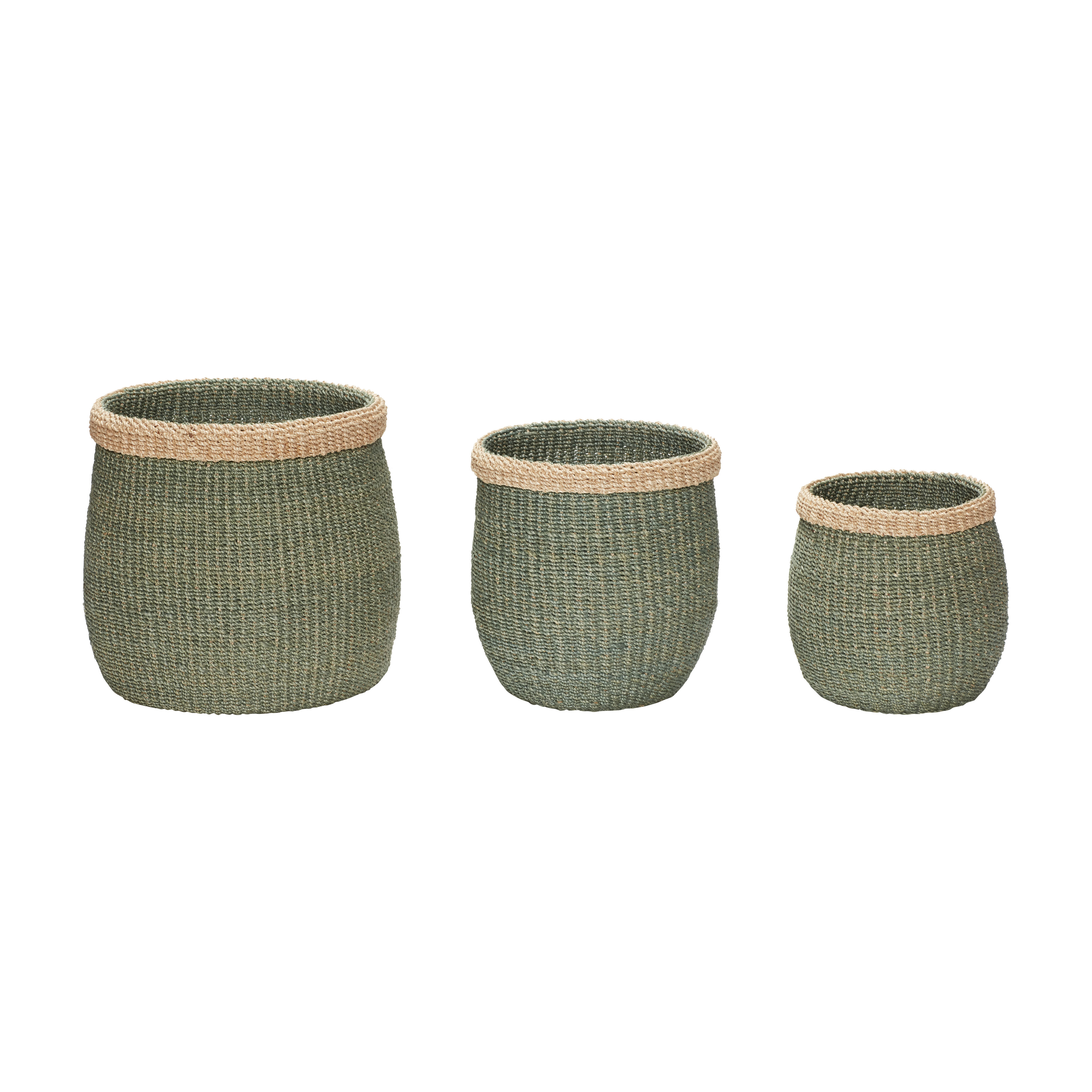 Hübsch Moss Körbe Grün/Naturfarben (3er Set)